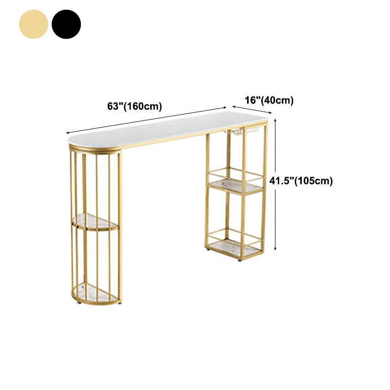 Glam Faux Marble Bistro Table Indoor Iron Double Pedestal Bar Dining Table with 4-Shelf