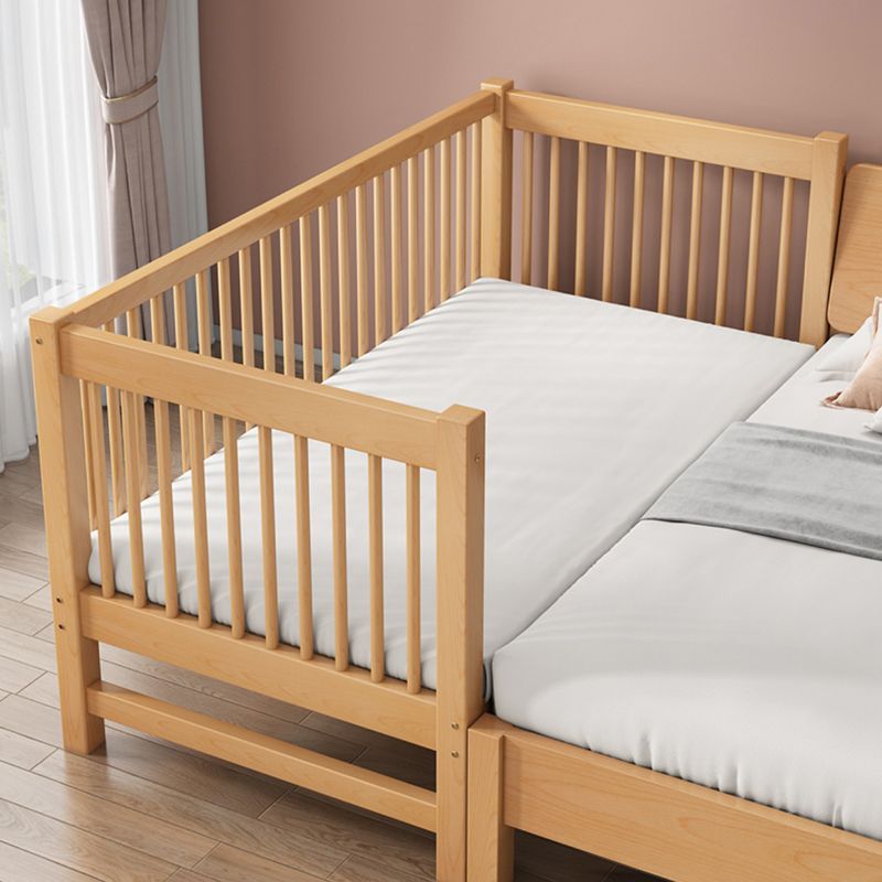 Modern Solid Wood Panel Bed Beech Wood Kids Bed with Guardrail