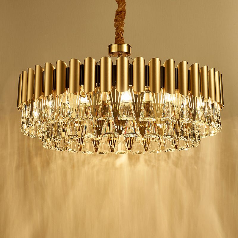 Modernist 4-Tier Round Crystal Chandelier Lamp 8/12-Light Golden Pendant Lighting Fixture