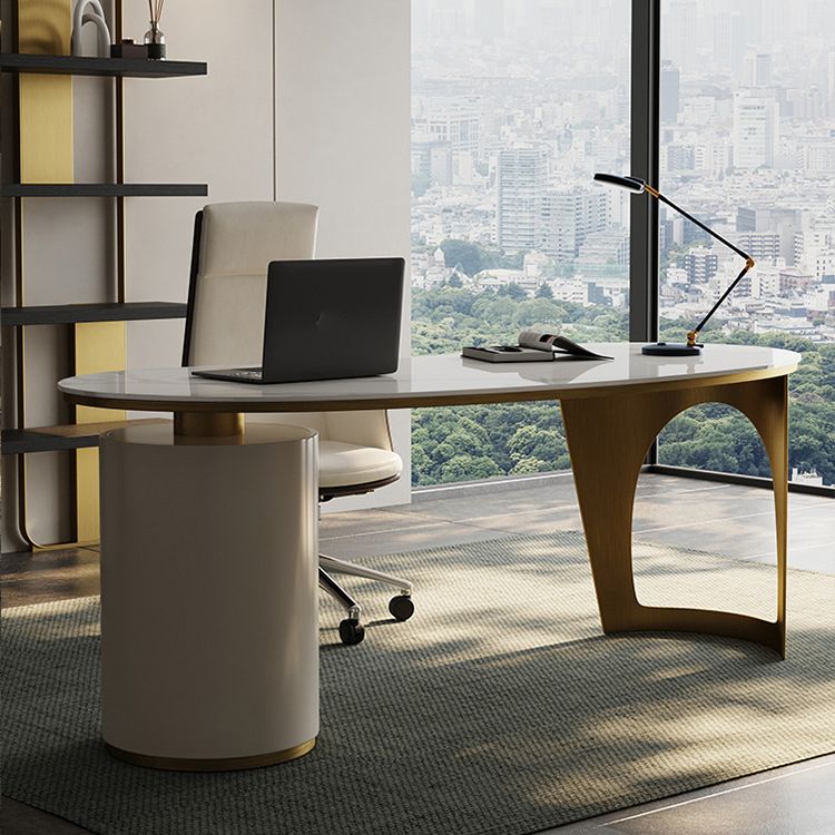 Glam Office Desk Curved Executive Desk with 3 Storage Drawers