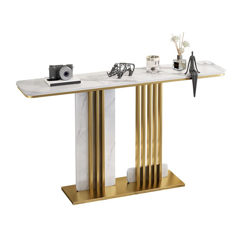 Glam Pedestal Console Table Slate Rectangle Scratch Resistant Stain Resistant Console