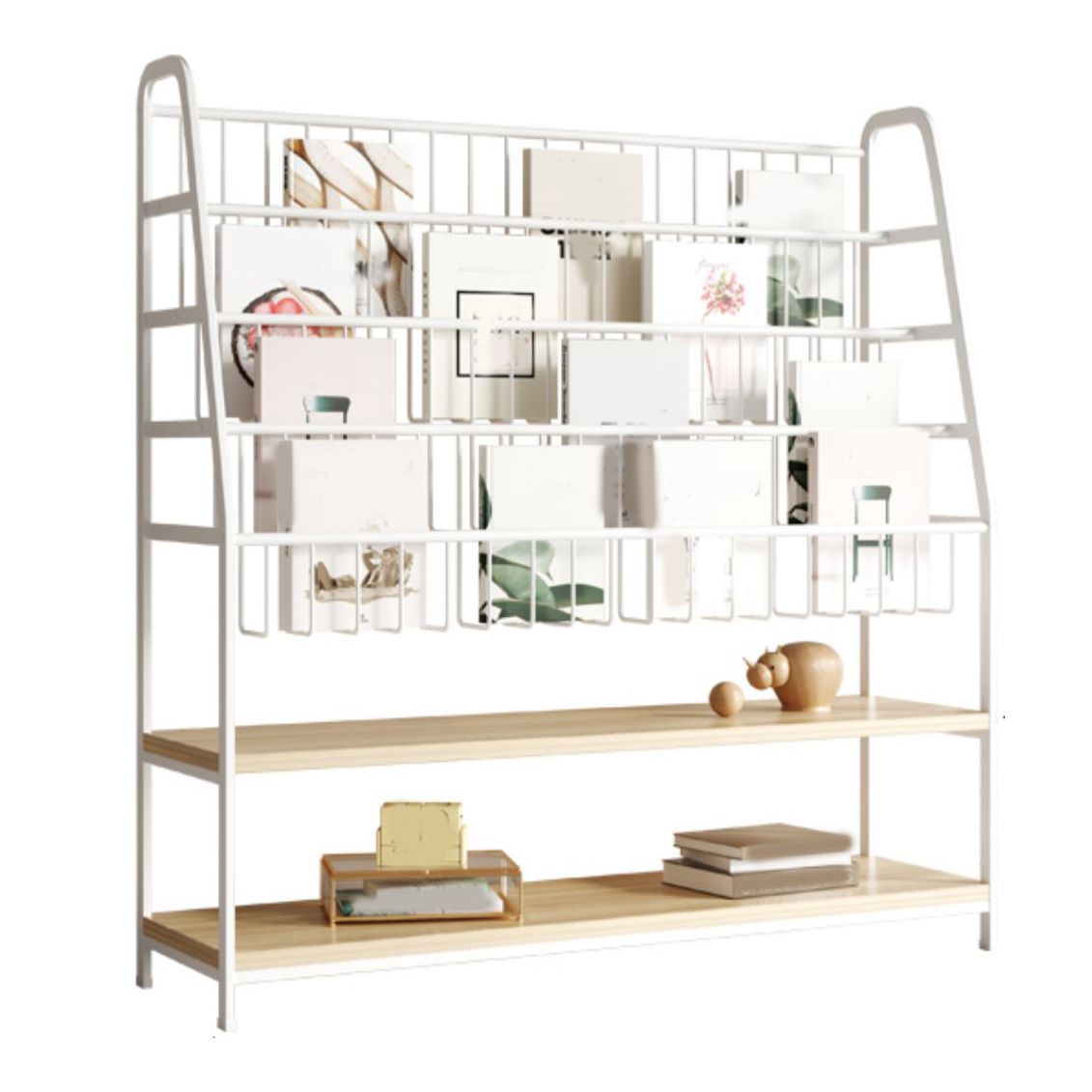 Contemporary Open Back Metal Bookshelf Freestanding Toy Organizer