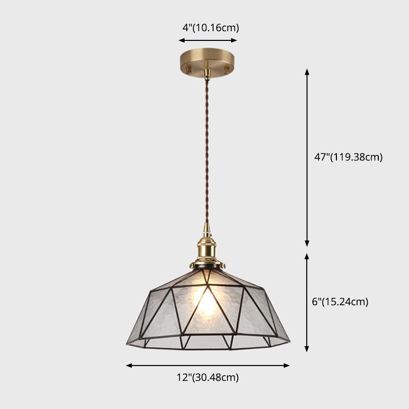 Icy Clear Glass Hanging Lamp Geometric Pattern 1 Light  Bowl Tiffany-Style Pendant Light Fixture