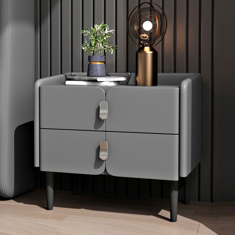 2-Drawer Modern Bed Nightstand Solid Wood Faux Leather Night Table with Legs