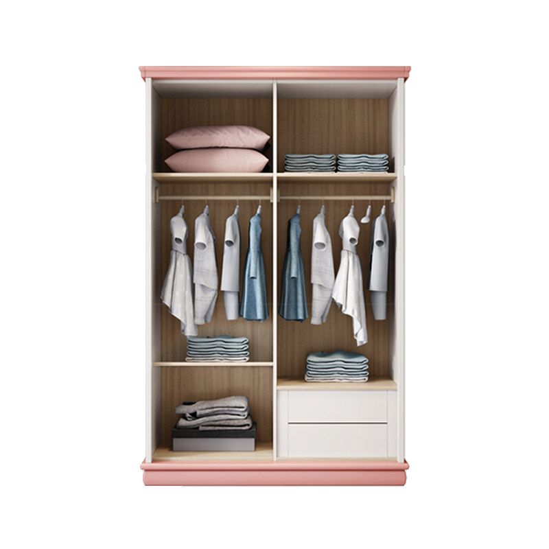 Contemporary Wooden Wardrobe Cloth Rod Included Kids Closet with Sliding Door