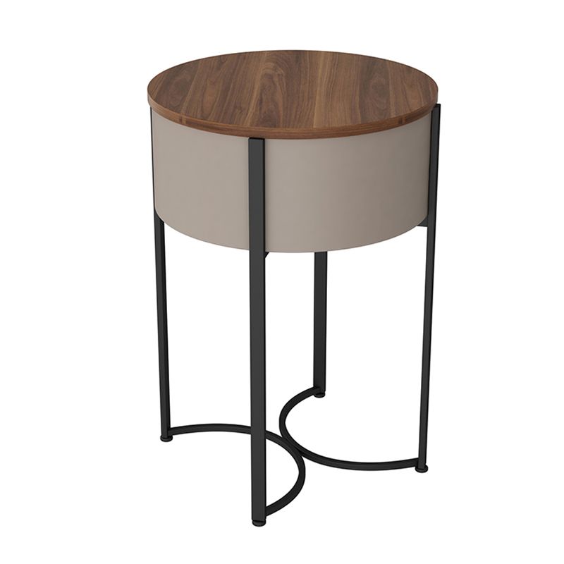 Modern Imitation Wood Nightstand Modern Metal Round Accent Table Nightstand with Legs