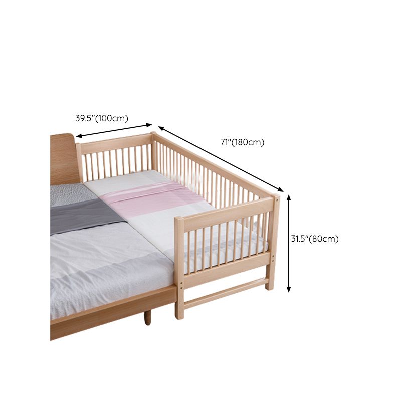 Scandinavian Beech Wood Nursery Crib Standard Size Crib with Guardrail