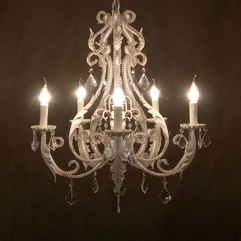 Nordic Style Metal Chandelier Light Candle Crystal Pendant Light for Living Room