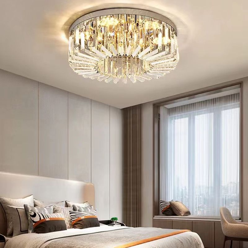 Modern Flush Mount Lamp Round Ceiling Lighting with Crystal for Bedroom