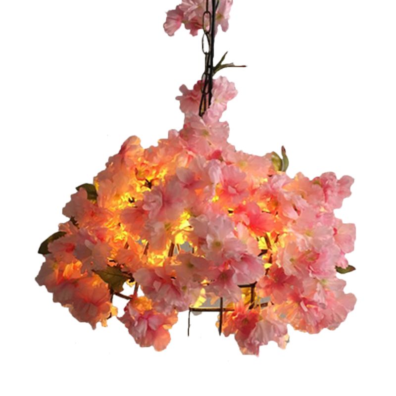 Black 1 Bulb Pendant Lamp Antique Metal Caged Flower Suspension Light for Restaurant