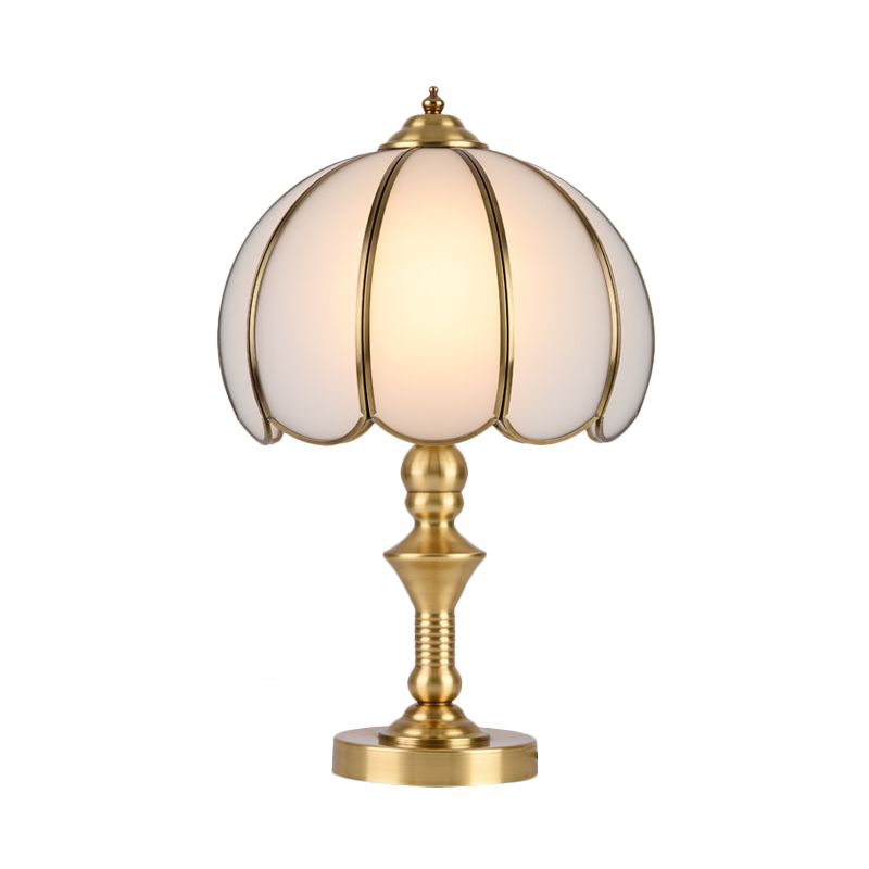 Colonial Gold Table Lamp Scalloped/Flared 1 Light Colonialism Night Lighting with Metal Base for Bedroom