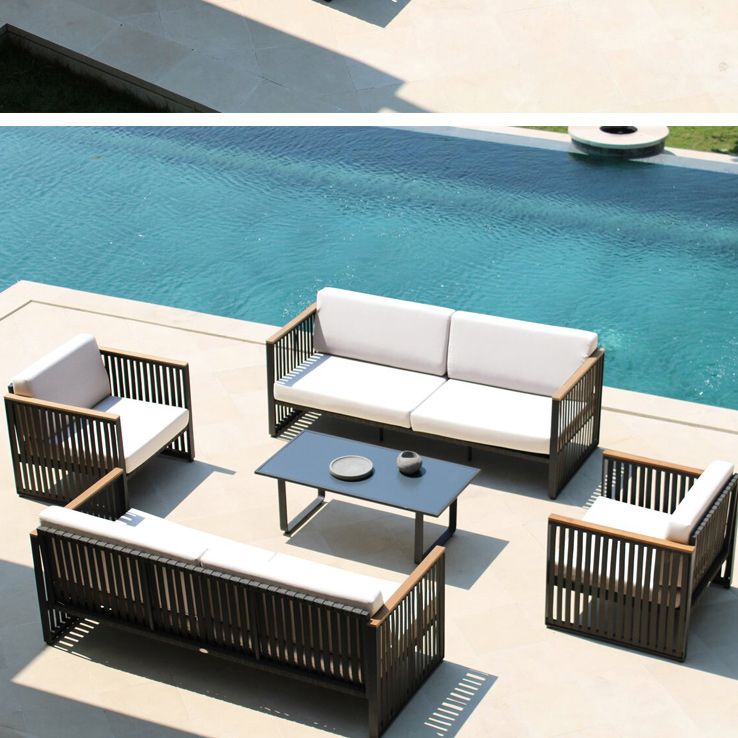 Contemporary Symmetrical White Cushion Outdoor Patio Sofa/Patio Daybed