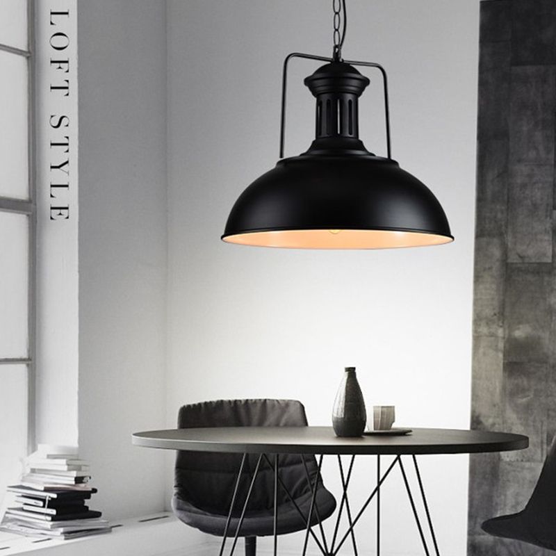 1-Light Dome Shade Pendant Lamp, Contemporary Industrial Metal Hanging Light with Handle