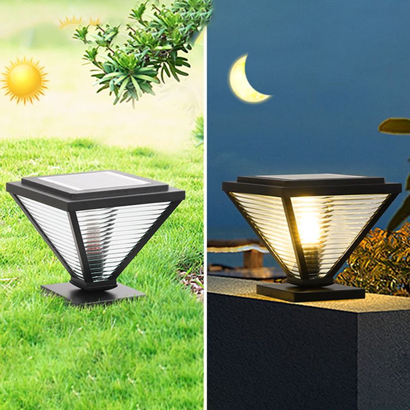 Metal Cone Shape Outdoor Lights Modern Style 1 Light Solar Pillar Lamp in Black