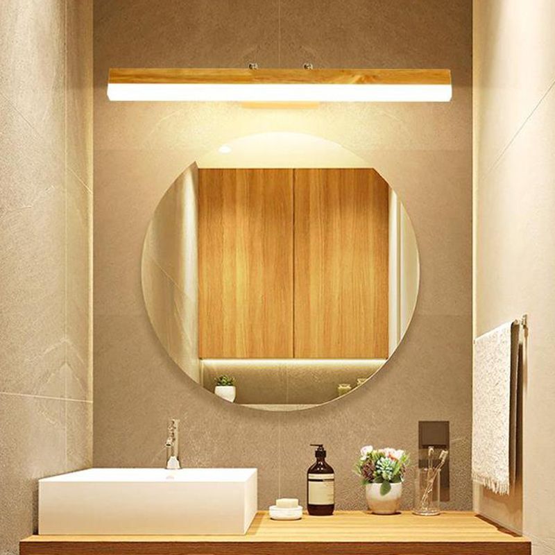 Luz de tocador de madera nórdica Luz de espejo LED de luz simple recta para el baño