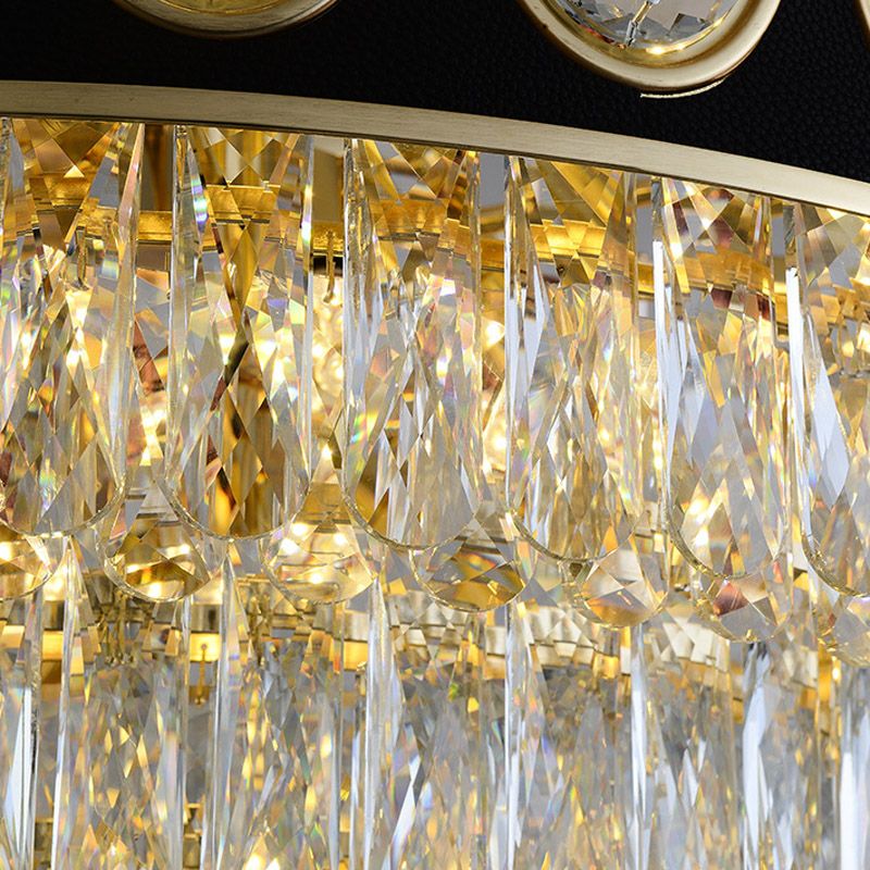 Black and Gold 3 Tiers Hanging Light Postmodern 9/11 Heads Crystal Block Chandelier Lighting, 19.5"/23.5" Wide