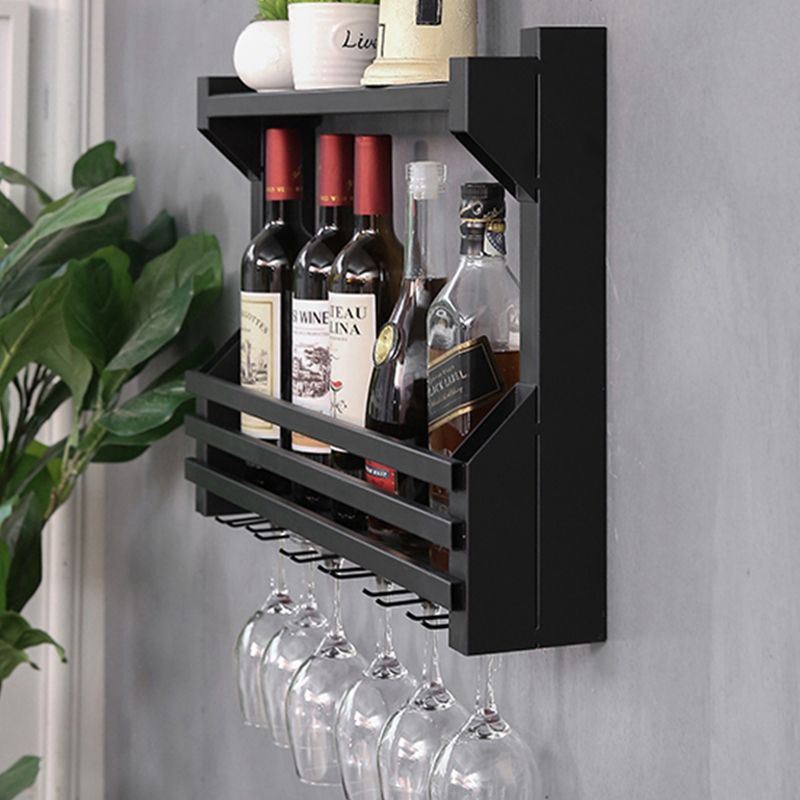 Iron Wall Mounted Modern Wine Rack Wine Rack in Brown with Storage