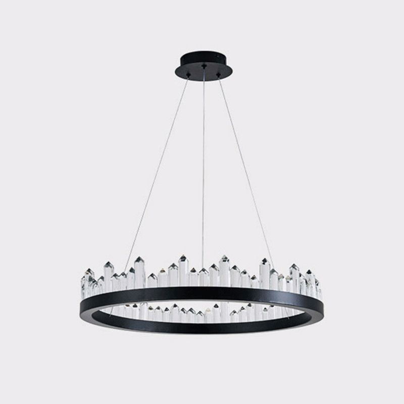 Postmoderne Simplicity Circular Plafond lustre Crystal Hanging Light avec cordon suspendu pour le salon