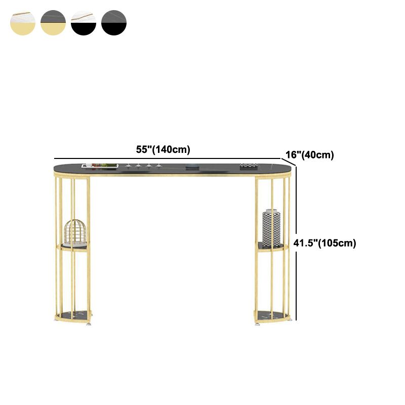 Glam Style Bar Table Oval Stone Top Pub Table with Cabinet for Dining Room