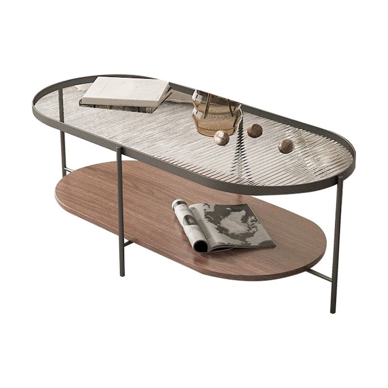 Four Legs Oval Coffee Table Glass Top Minimalist Modern Coffee Table