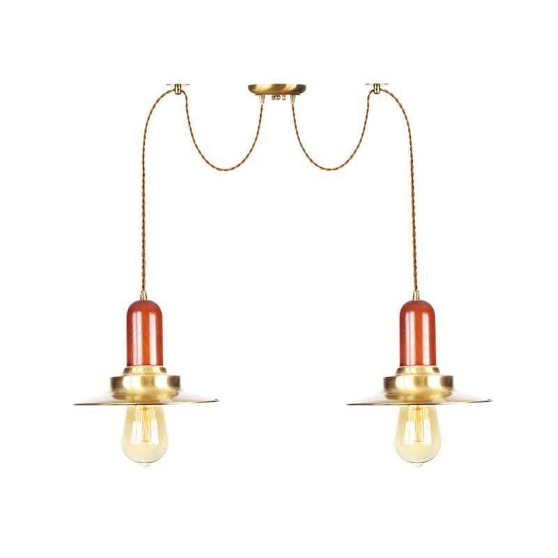 Flat Metal Multiple Hanging Pendant Lights Industrial 2/3/4-Bulb Clothing Store Swag Ceiling Lamp in Gold