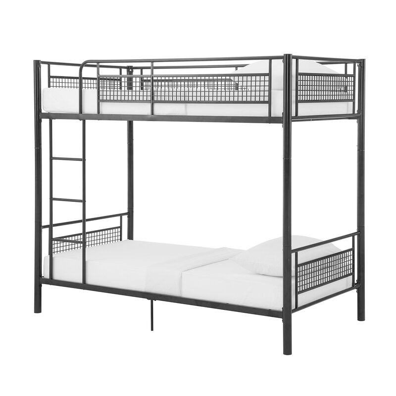 Metal Standard Bunk Bed 74.8" H High Bunk Bed Frame with Built-In Ladder