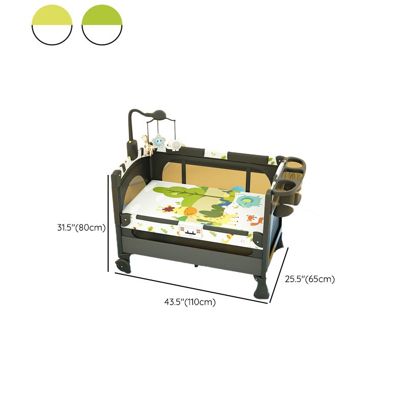 Standard Size Assembled Baby Crib Folding Crib with Guardrail and Casters