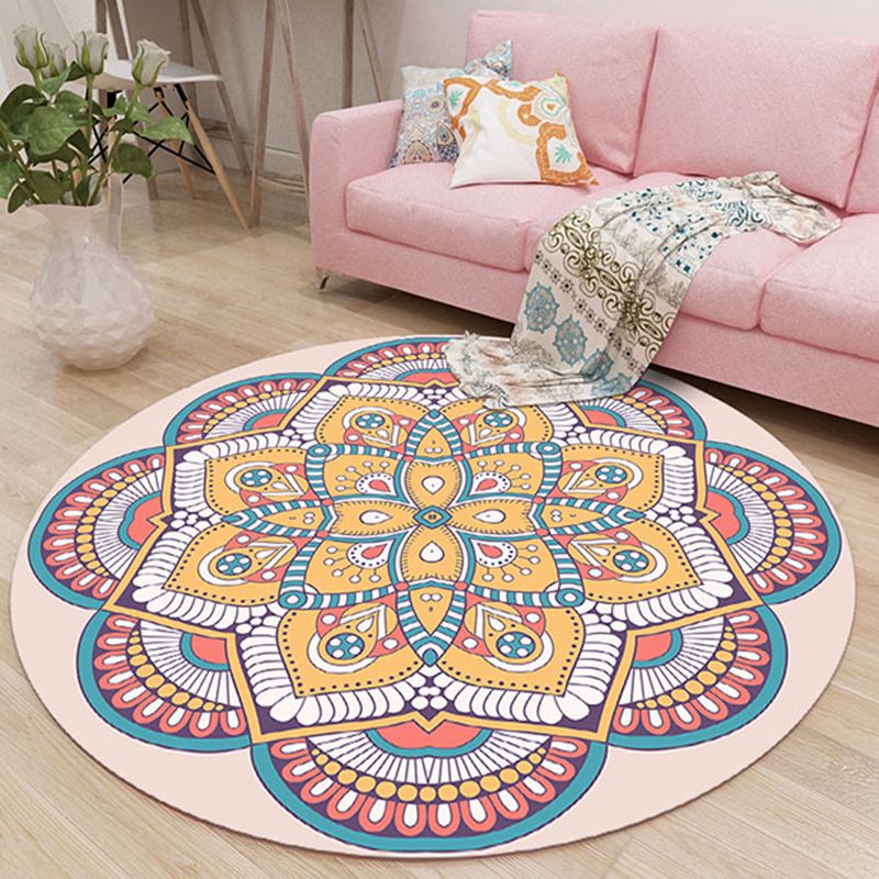 Stylish Tribal Pattern Rug Pink Bohemian Area Carpet Polyester Easy Care Area Rug for Living Room