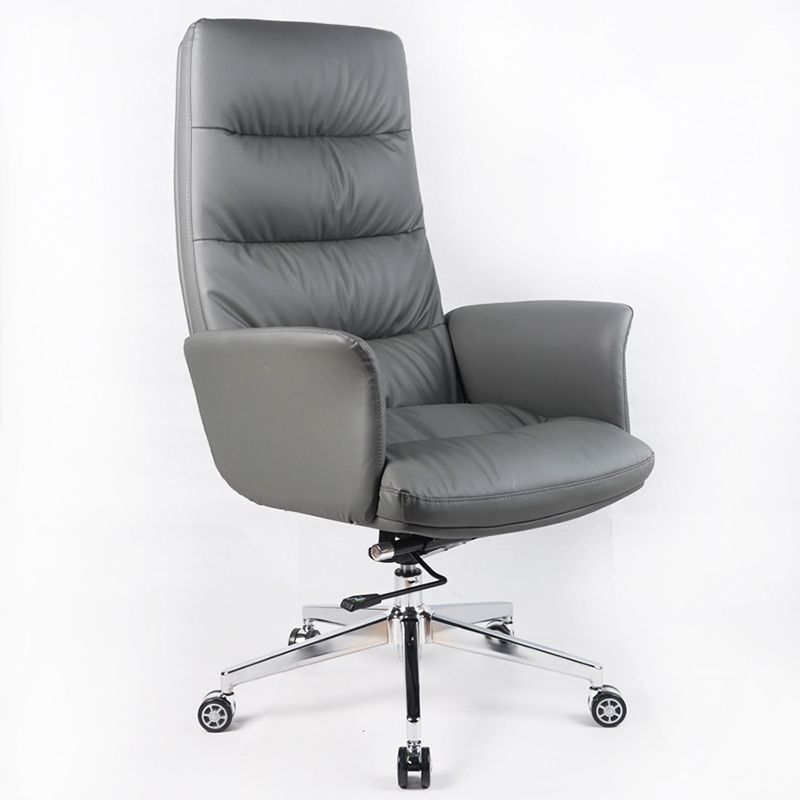 High Back Managers Chair Faux Leather Office Chair in Gray with Wheels