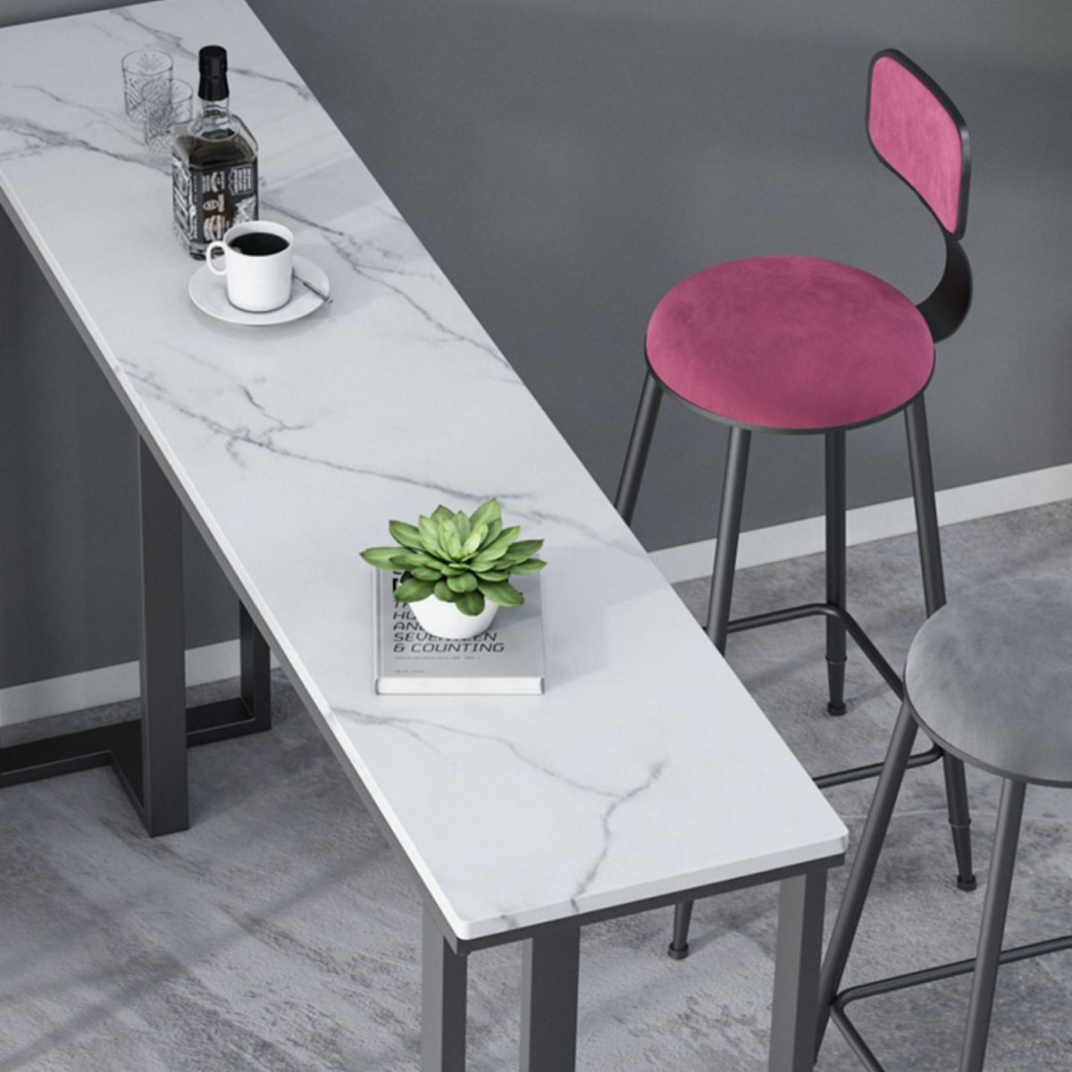 Modern Style Bar Table 42-inch Height Stone Top and Metal Base Bistro Table