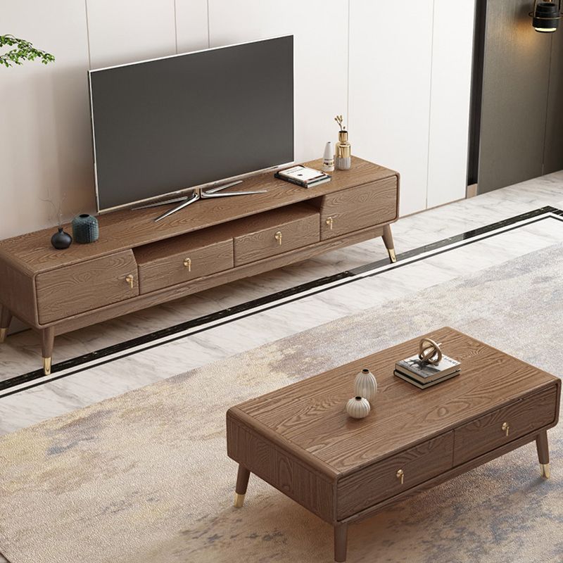 Solid Wood TV Media Console Scandinavian Stand Console with Drawers