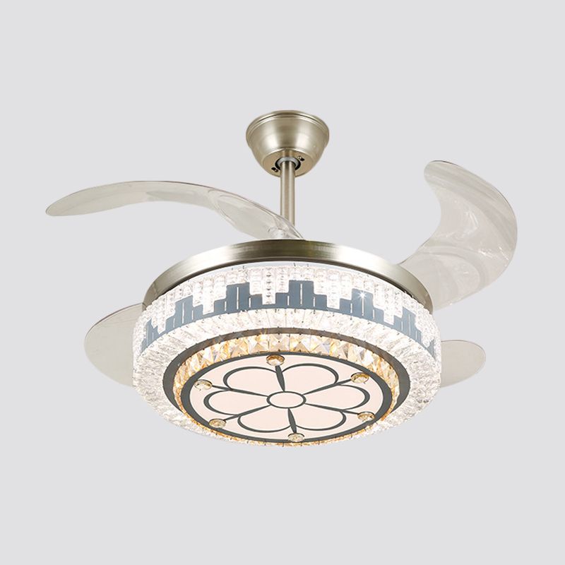 Gelaagde eetkamer hangende ventilator licht afgeschuind kristal 19 "brede LED moderne semi -spoelplafondlamp, 4 messen