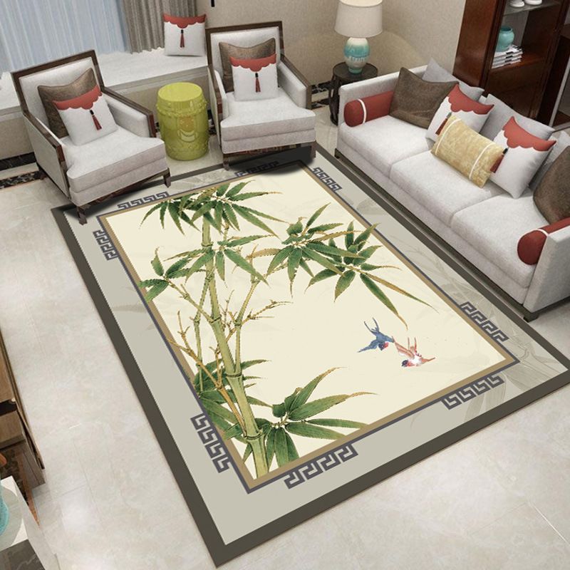Multicolor Shabby Chic Indoor Rug Polyester Branch Print Rug Non-Slip Backing Indoor Rug for Living Room