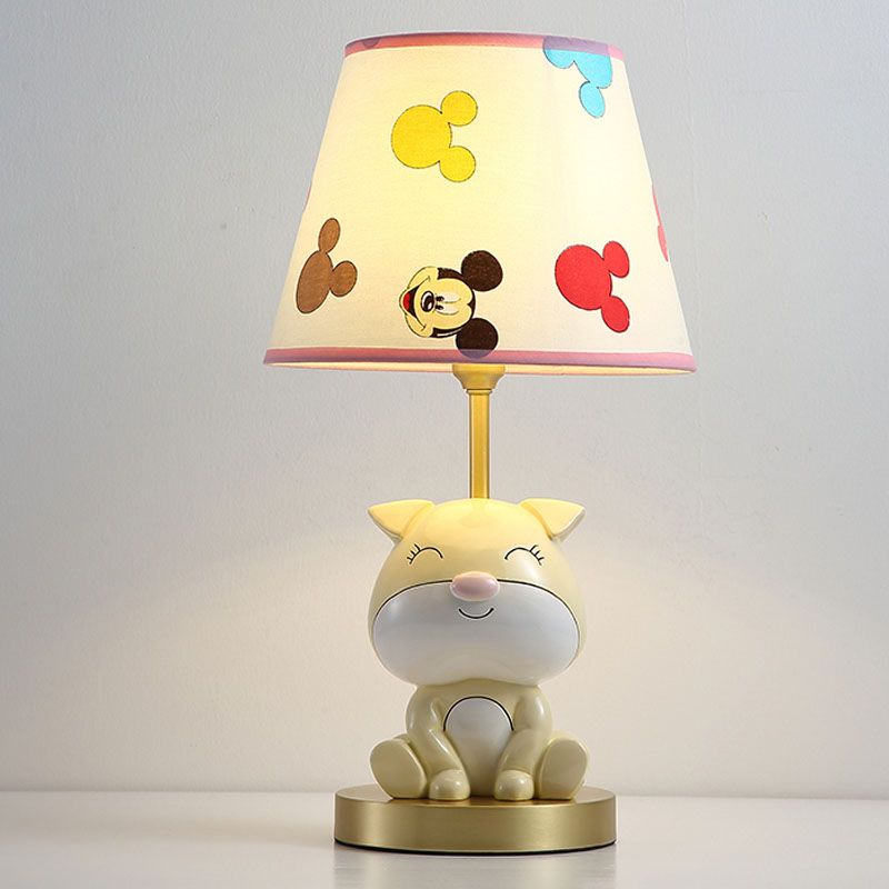 Yellow/Orange Doggy Table Lighting Kids 1 Bulb Resin Night Stand Lamp with Fabric Shade for Child Bedroom