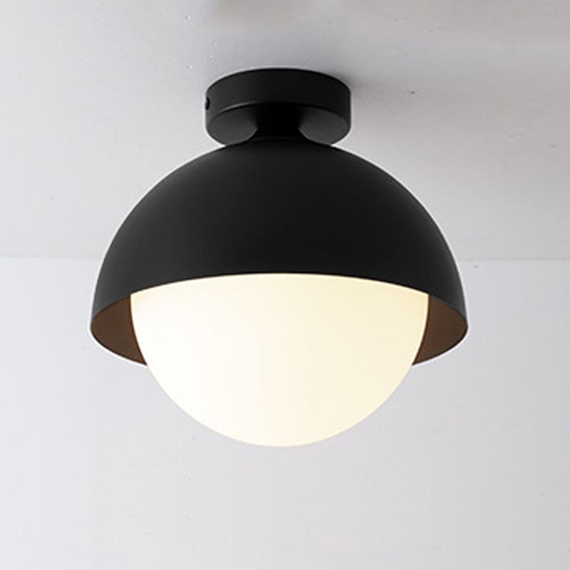 1-Light Round Ceiling Light Modern Ceiling Mount Light with Glass Shade for Aisle