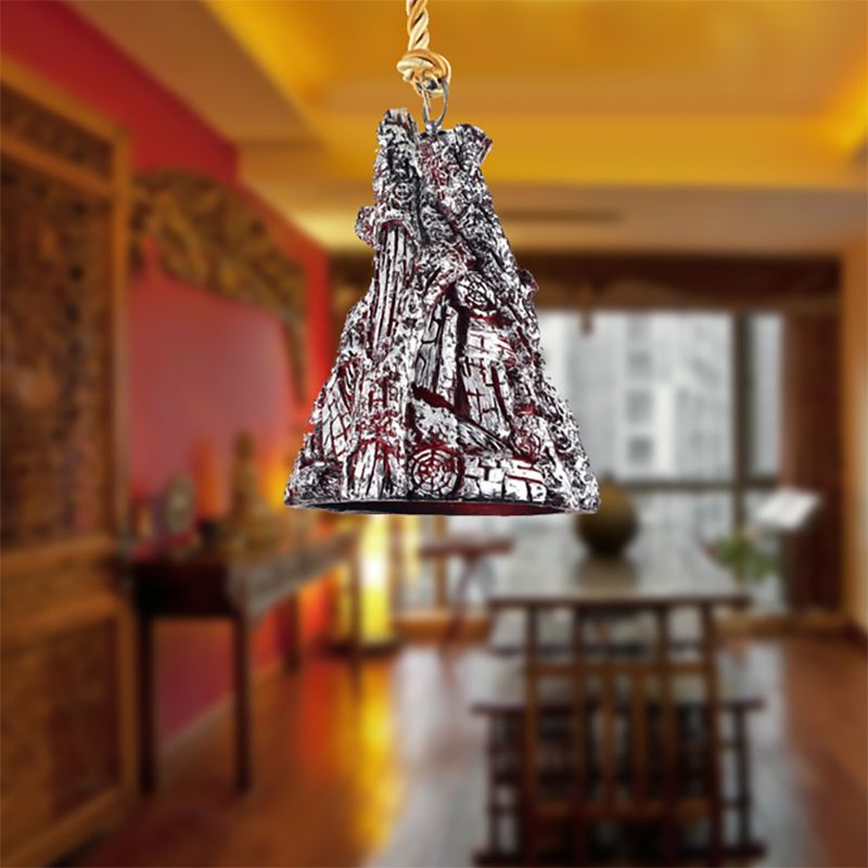 Silver Tapered Shade Hanging Lamp Antique Stylish 1 Head Resin Pendant Light Fixture with Charcoal Design