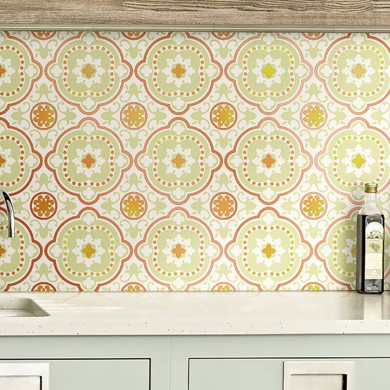 Quatrefoil Moroccan Tiles Wallpapers Boho Smooth Surface Wall Art in Yellow, Stick On