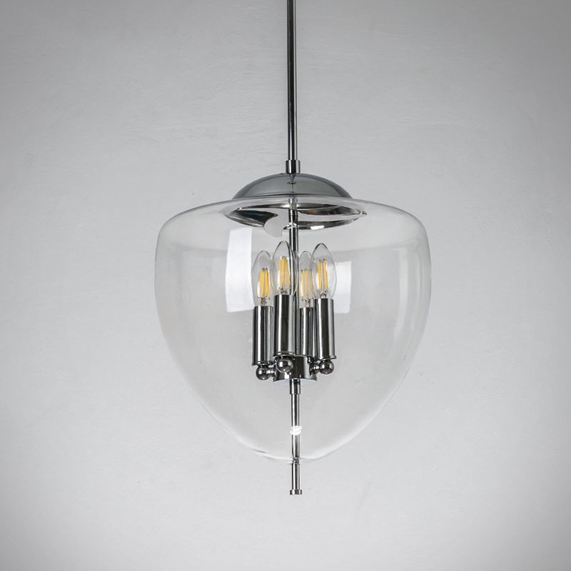 Chrome Pinecone Pendant Chandelier Industrial Clear/Smoke Gray Glass 4 Lights Restaurant Hanging Lamp Kit