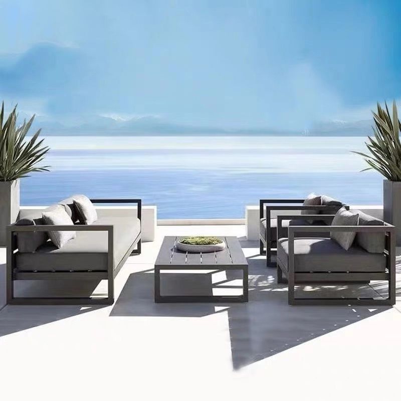 Contemporary Black Outdoor Patio Sofa Water Resistant Outdoor Patio Sofa