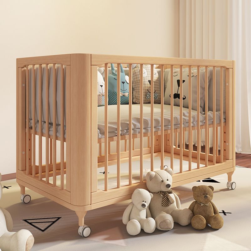 Wood Baby Crib 2-in-1 Convertible Crib Nursery Bed with Casters