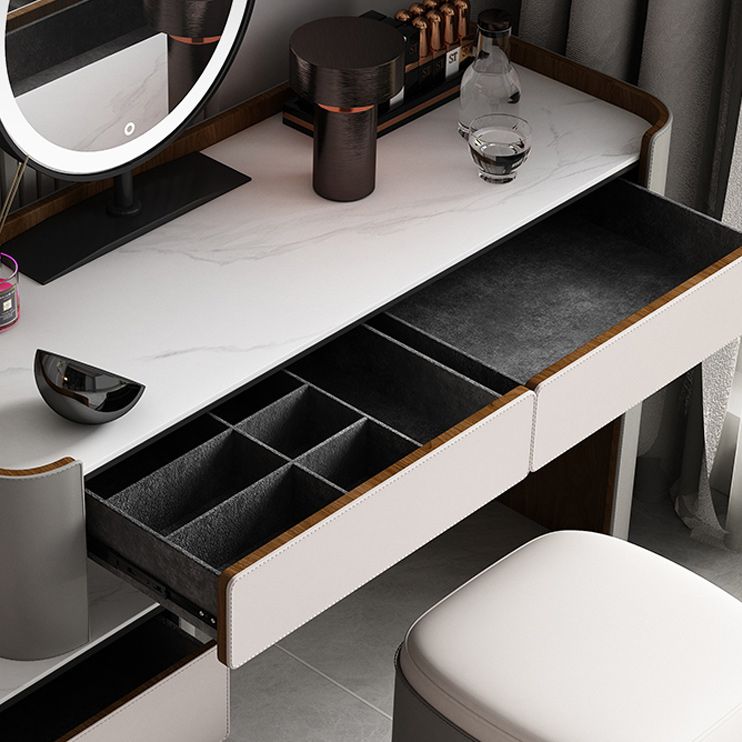 Contemporary with Drawer Lighted Mirror Gray Leather Bedroom Dressing Table