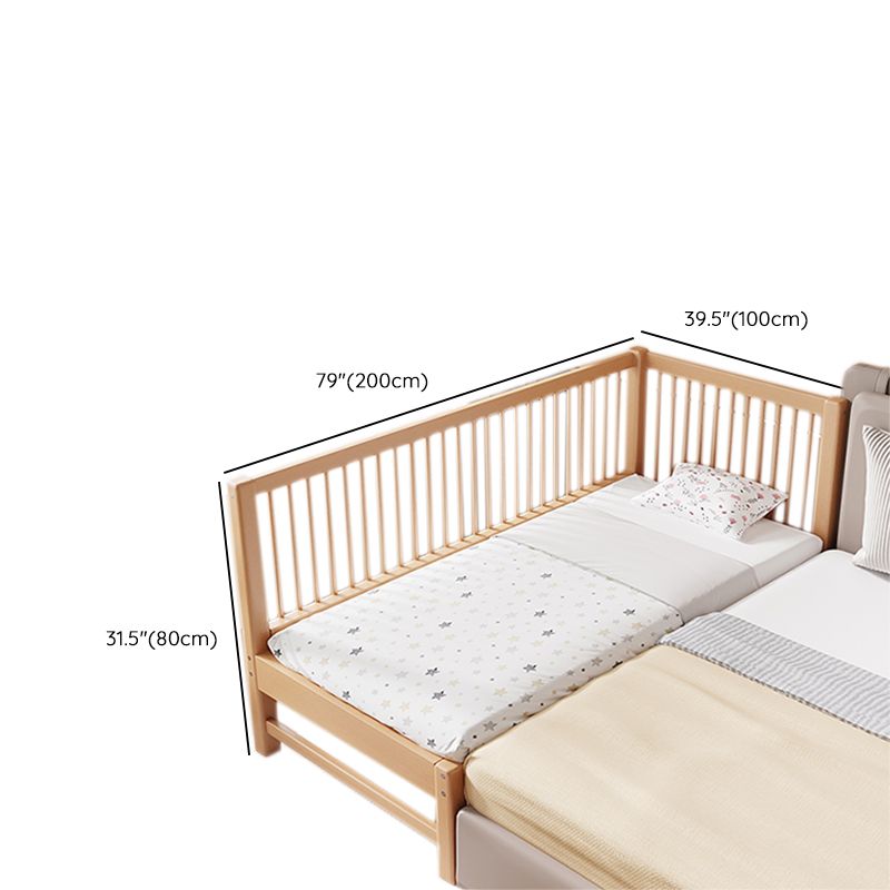 Scandinavian Nursery Crib in Natural Solid Wood with 15.7" H Guardrail