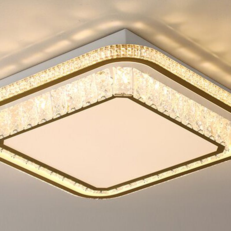 Modern Metal Ceiling Light Geometric Shape Flush Mount with Crystal Shade for Bedroom