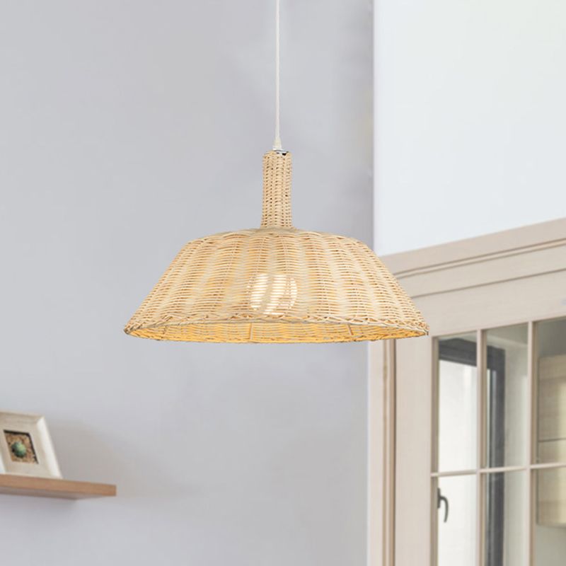 Landstijl Handgeweven hangluchting met schuurschaduw Rattan 15 "/19" W 1 bol Indoor Suspension Lamp in Beige