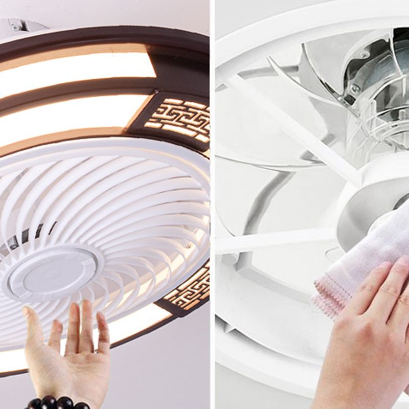 Modern Style Round Ceiling Fan Light Metal 1 Light LED Flush Light for Restaurant