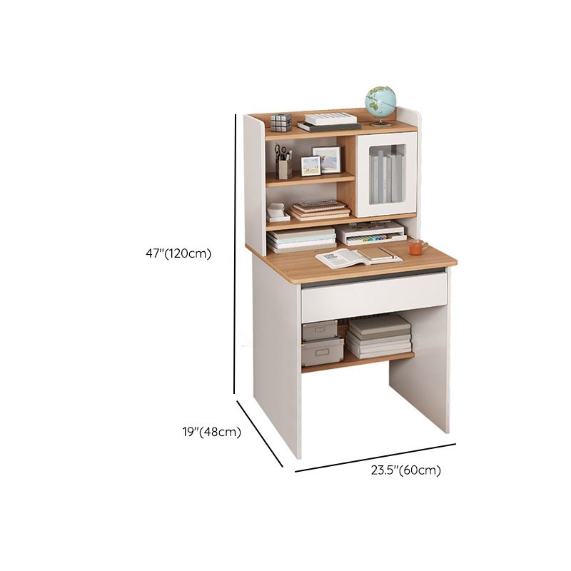 Contemporary Student Desk in White Wood with Drawers and Hutch