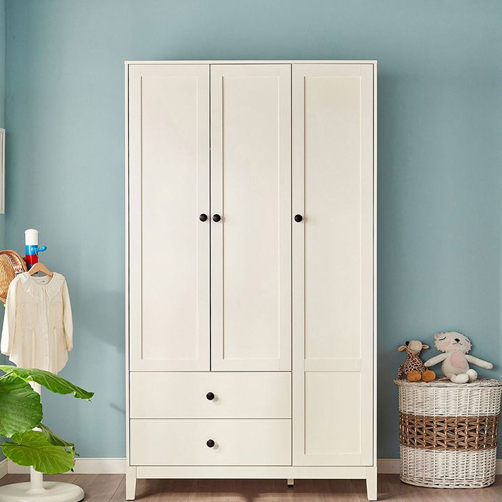 White Kid's Wardrobe Contemporary Youth Armoire With 3 Doors