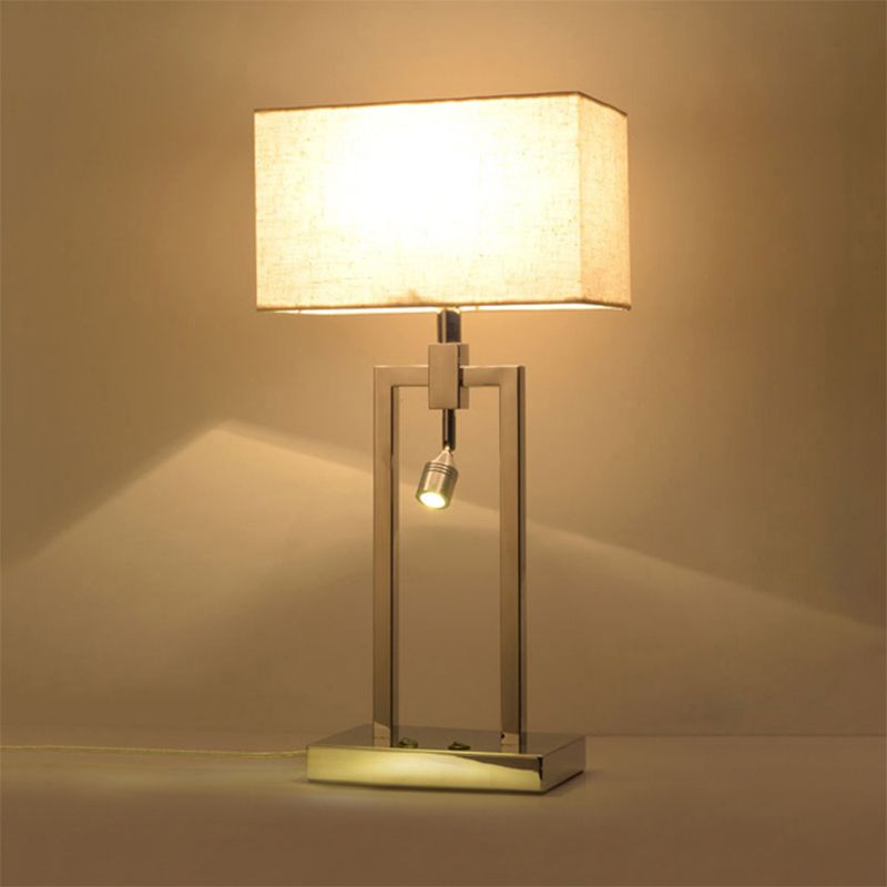 Fabric Rectangle Reading Book Light Contemporary Desk Lamp in Beige with Metal Base