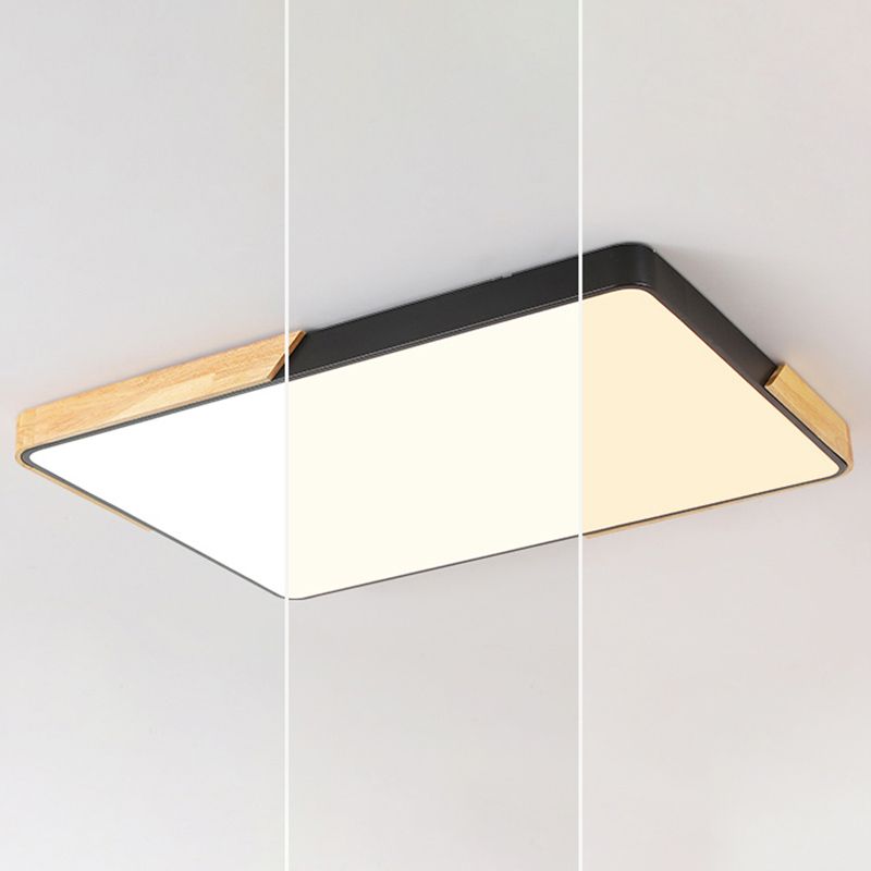 Nordic Rectangle Ceiling Light Colorful Metal LED Flush Mount Light with Wood for Bedroom