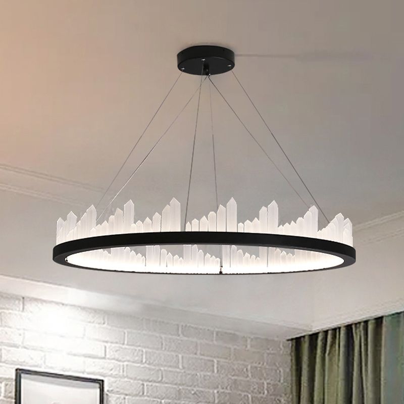 Circular LED Chandelier Light Nordic Style Acrylic Black Hanging Light in Third Gear for Kitchen, 16"/23.5" Wide